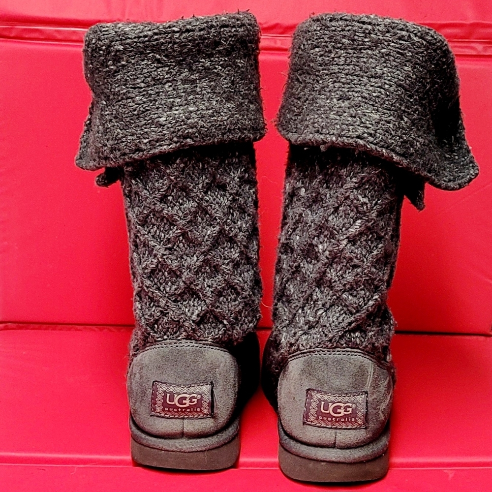 UGG Classic Lattice Cardy Knit Wool Blend Womens Charcoal Sweater Boots size 9 - Picture 5 of 12